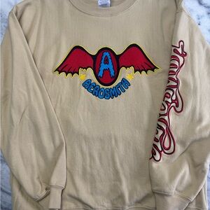 Aerosmith Tan Sweatshirt with Red and Blue Logo embroidered